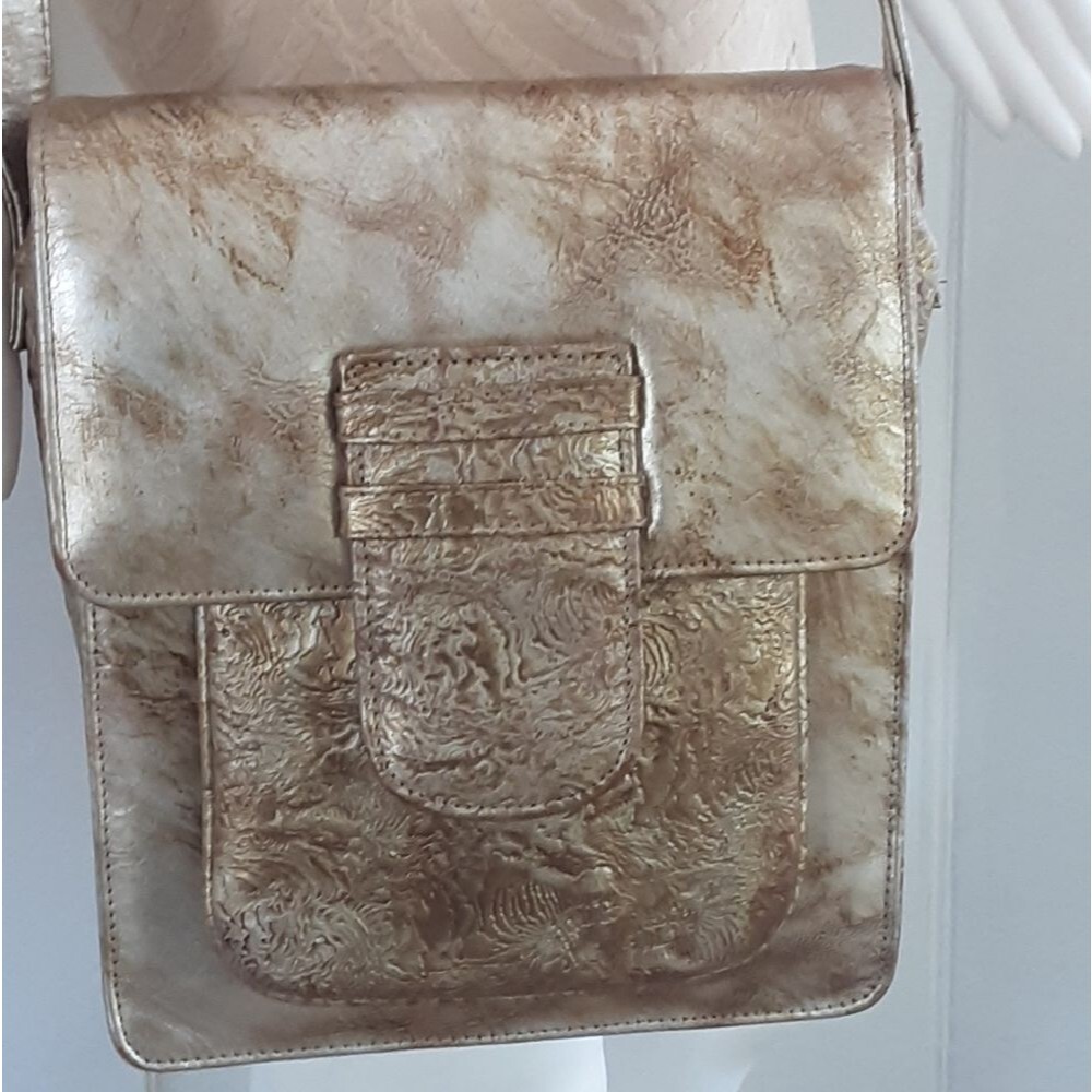 SANDRA ROBERTO Silver Bronze Tool Matte Finish Leather Crossbody Bag - Rare Vtg
